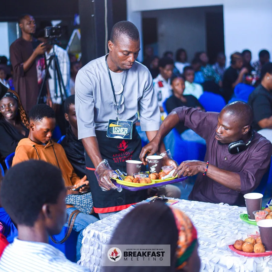 Church workers serving at a meeting